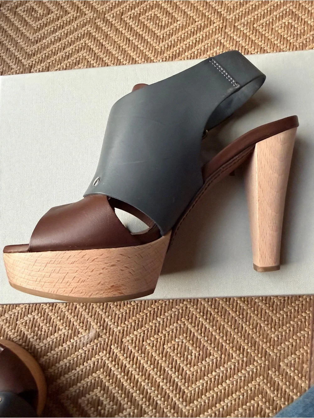 Marni Brown and Dark Grey Leather Slingback Platform Heels